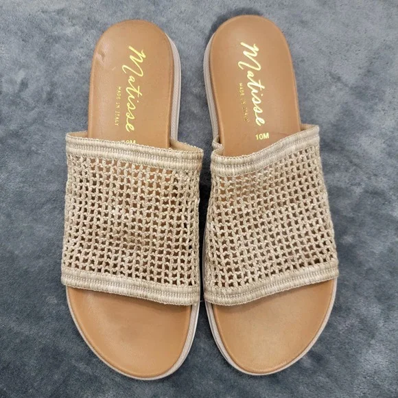 Matisse Sandals Womens 10M Beige Raffia Crochet Platform Slide Made In Italy - Picture 3 of 9